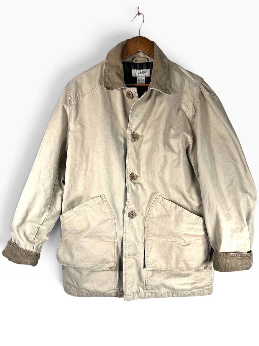VTG J.Crew Tan Cotton Canvas Barn Chore Jacket Corduroy Collar Men’s M Heritage